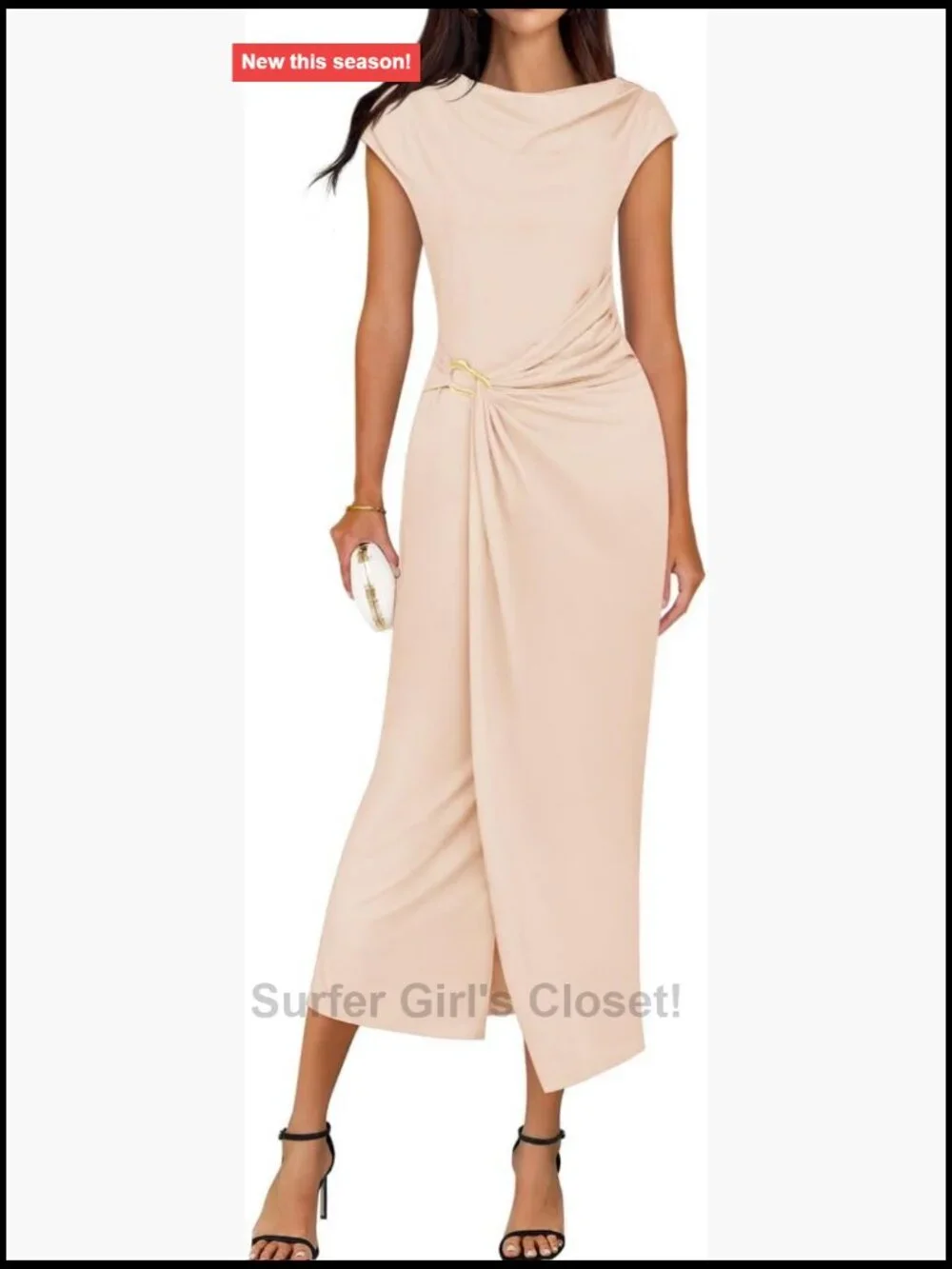 Women's Cap Sleeve Mock Neck Bodycon Midi Dress - Fitted Elegant Party Wear